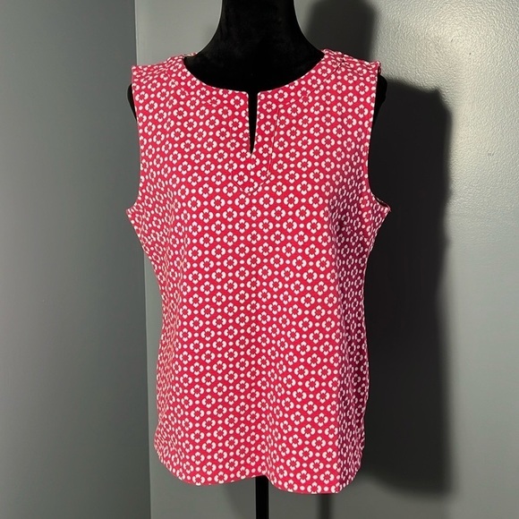 Talbots Large Pink White Flower Geo Print Sleeveless Ottoman Shell Tank Top NWT - Picture 7 of 7